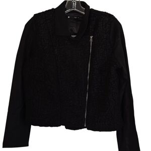 Krisa black biker jacket faux shearling off-center front zipper NWT M